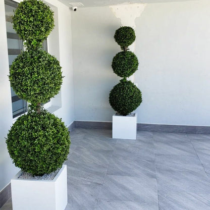 Triple Ball Topiary with Medium Block Fiberglass Pot
