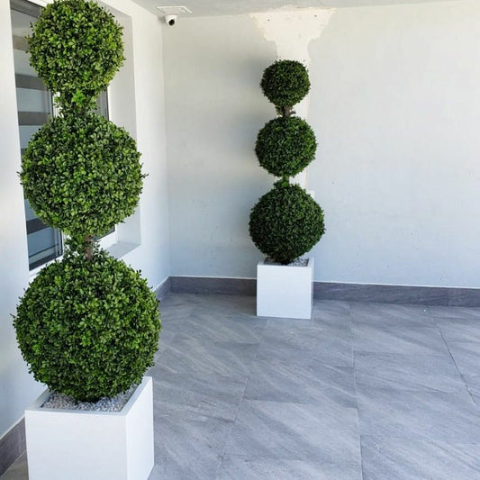 Triple Ball Topiary with Medium Block Fiberglass Pot