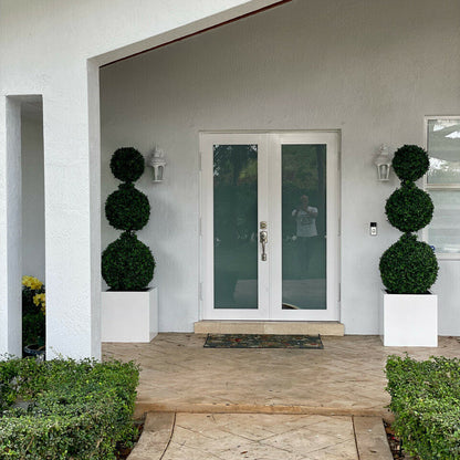 Triple Ball Topiary with Large Block Fiberglass Pot