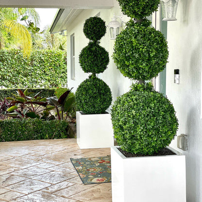 Triple Ball Topiary with Large Block Fiberglass Pot