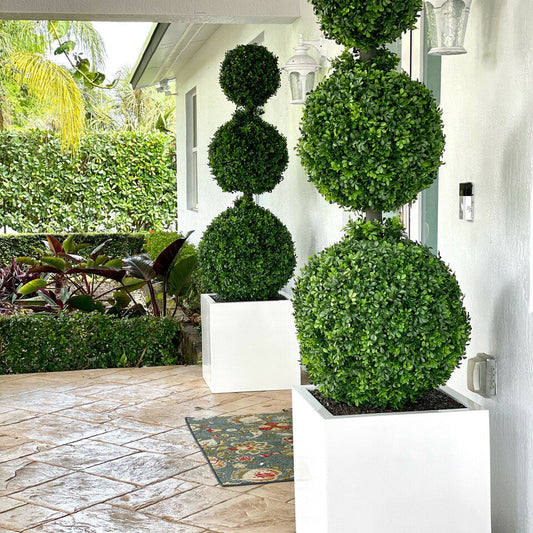 Triple Ball Topiary with Large Block Fiberglass Pot
