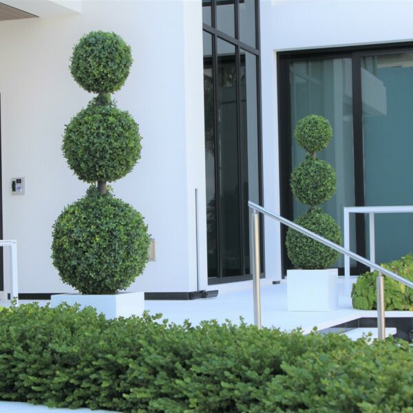 Triple Ball Topiary with Medium Block Fiberglass Pot