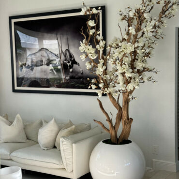 White Magnolia Tree in Glossy White Globe Pot 30″